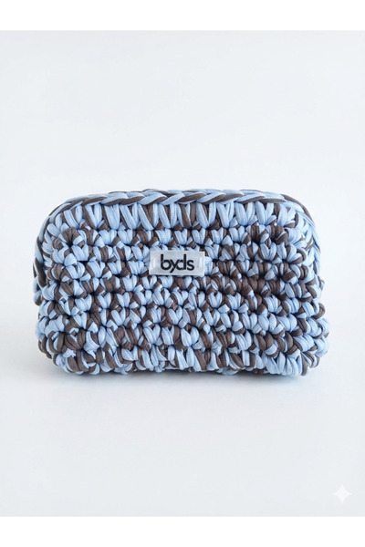 Beril Yamaç Design Studio Χειροποίητη Πλεκτή Τσάντα Clutch – Μπλε Καφέ Χτενισ...