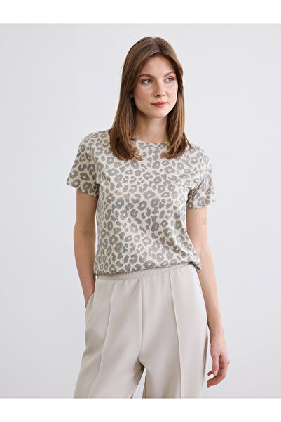 LC Waikiki Tricou de damă cu imprimeu leopard și guler rotund