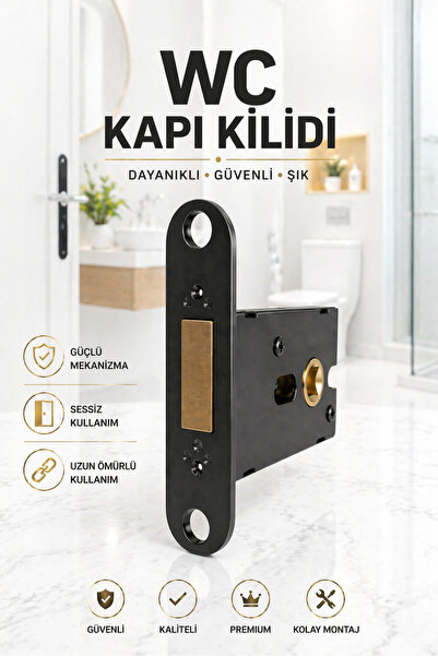 Badem10 Banyo WC Kapı Kilidi Manyetik Sessiz Mekanizma Siyah Metal 65 mm Ekse...