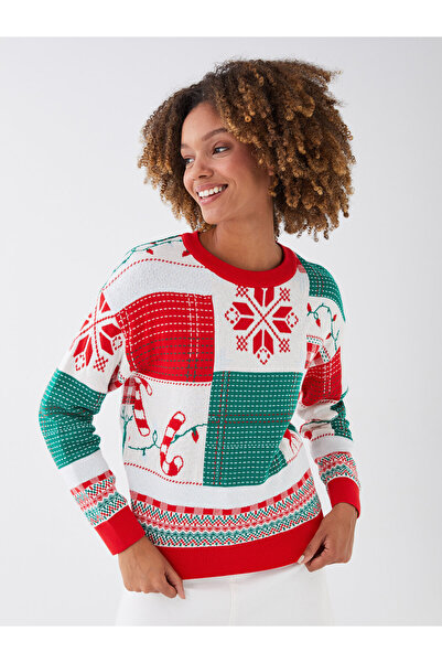 LC Waikiki Crew Neck New Year Themed Long Sleeve Women's Tricot Sweater