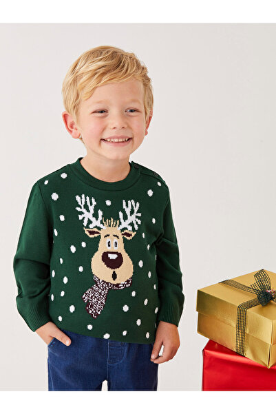 LC Waikiki Crew Neck Long Sleeve New Year Themed Baby Boy Tricot Sweater