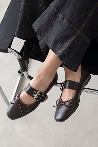 STRASWANS Faye Women's Belt Detailed Leather Ballerinas Brown