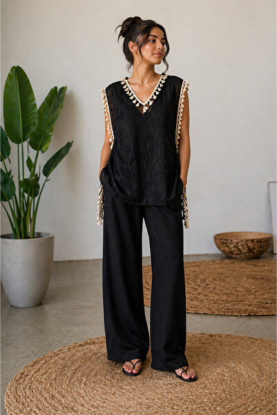 Glowzia Tassel Detailed Chiffon Beach Dress Pareo