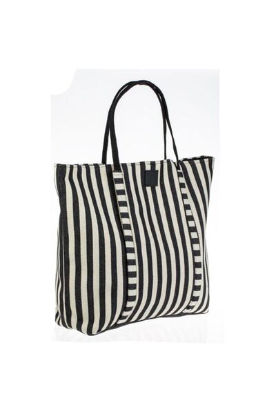 OEM Geantă ecru cu dungi negre pentru plajă 54 x 14 x 42 cm