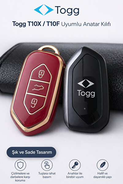 YıldızTuning Θήκη κλειδιού TOGG T10X T10F Αξεσουάρ Κόκκινο-Χρυσό