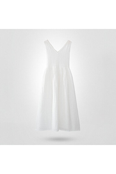 Ecocotton Γυναικείο φόρεμα Zeyna 100% οργανικό βαμβάκι κρέμα μουσελίνας