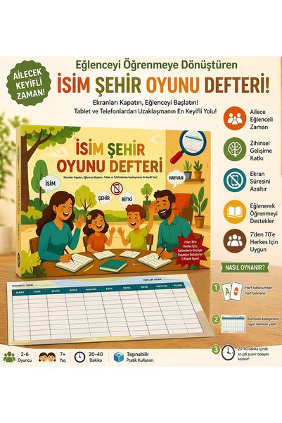 HighClass İsim Şehir Oyunu Defteri Ailece Eğlenceli Zeka Oyunu