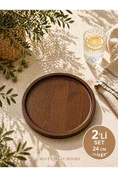 Mottogo 24 cm Yuvarlak Ahşap Sunum Tepsisi – Doğal Servis Tabağı (1-12’li Set...