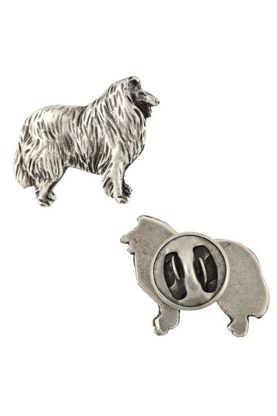 Art - Dog Collie Rough, Collie cu păr lung - Broșă de câine placată cu argint...