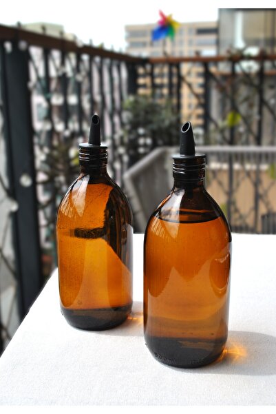 Qualitev 2-Pack Amber 500 ml Chubby Glass Bottle Sunflower Oil Olive Oil Bott...