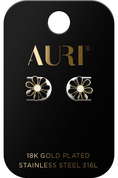 Auri Black And White Flower Stud Earrings