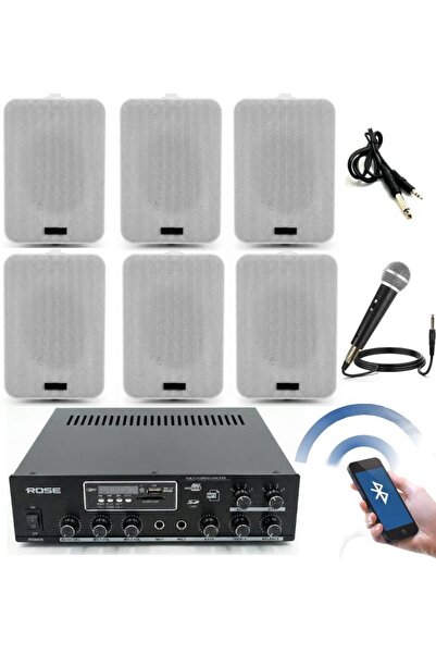 Rose Duvar Hoparlör Seti - 6 Adet Hoparlör + 1 Adet Bluetooth Amfi + 1 Adet M...