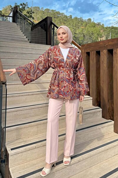 Salih Çelebi Etnik Desen Kimono 23751 - BORDO