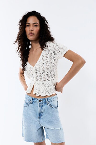 LEFTIES Ajurlu peplum top