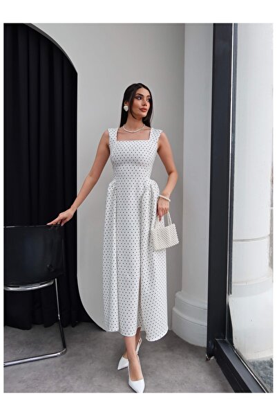 ESRAHELVACI Πουά Φόρεμα Μίντι με Χοντρές Τιράντες