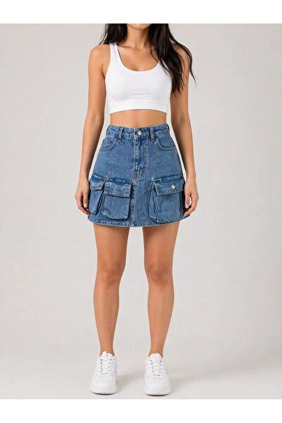 Cool & Sexy Ανοιχτό μπλε τζιν μίνι φούστα με λεπτομέρεια τσέπης που πλένεται