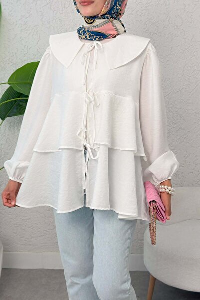 Salih Çelebi Κιμονό με κορδόνια πάνω από στρώσεις 2289 - ΛΕΥΚΟ