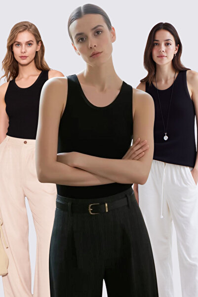 Pearlune Women's 3-Piece Black Soft Textured Viscose Standard Fit Daily Athle...