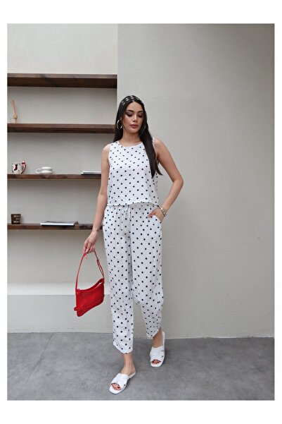 ESRAHELVACI Polka Dot Zero Sleeve Comfortable Blouse Set