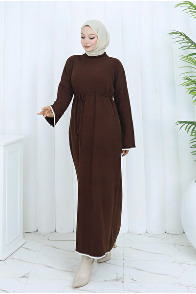 TATULA Lightweight and Comfortable Waist Belted Knitwear Dress