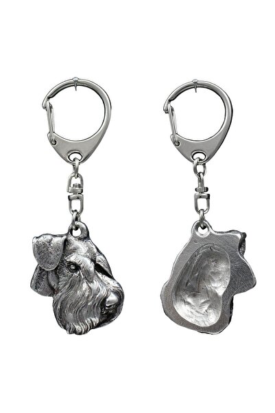 Art - Dog Schnauzer IV - Silver-plated key ring with a dog in a gift box, han...