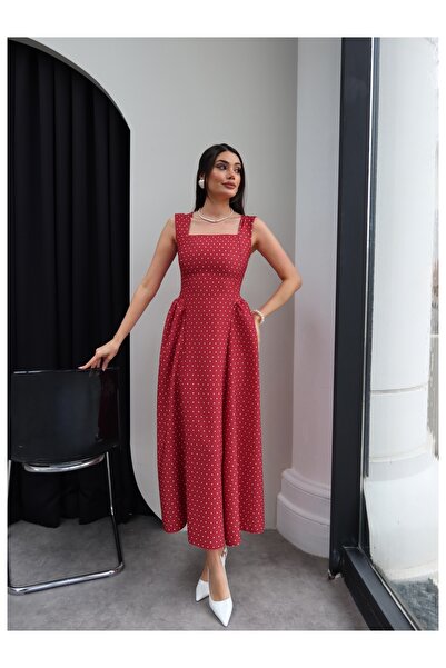 ESRAHELVACI Πουά Φόρεμα Μίντι με Χοντρές Τιράντες