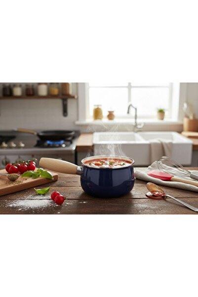 Elista Enamel 14 cm Curved Wooden Handle Sauce Bowl Colorful Blue
