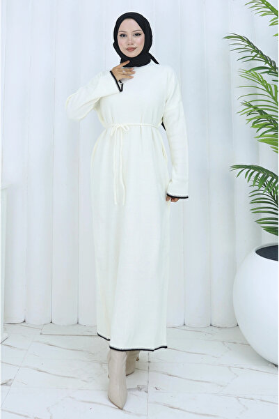 TATULA Lightweight and Comfortable Waist Belted Knitwear Dress