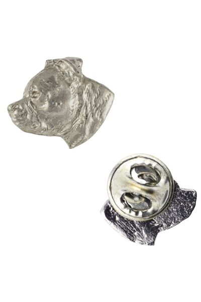 Art - Dog Staffordshire Bull Terrier - Broșă de câine placată cu argint, ac e...