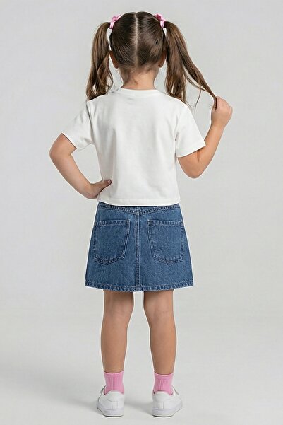 DMB BOYS & GIRLS kız çocuk pamuklu kalp nakışlı kot şort tshirt 2li takım