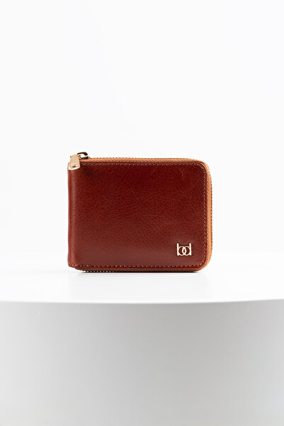 BAYDERİ Westi Leather Horizontal Zipper Wallet Brown