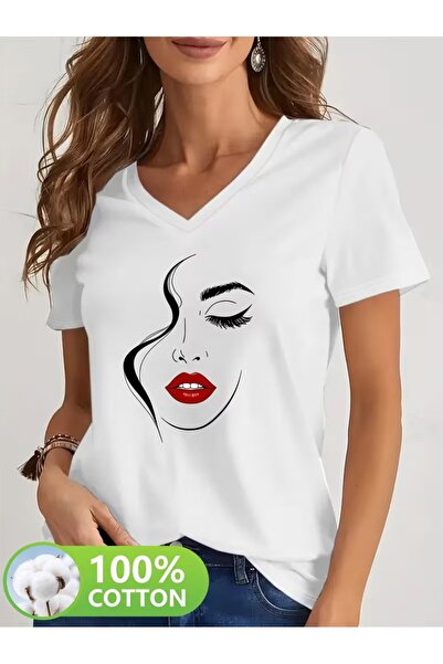 PAVRO Women's Comfortable Fit V-Neck Tshirt with Mixed Prints