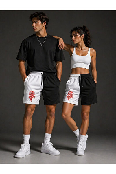 ciwi&life Ανδρικά & Γυναικεία Unisex Μαύρο Λευκό Σορτς με Αντίθεση Κόκκινο Δρ...