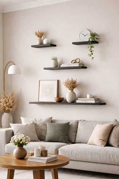 yankı-byeg 4lü 80 cm 40 cm 20 cm MDF Mat Siyah Uçan Gizli Bağlantı Dekoratif ...