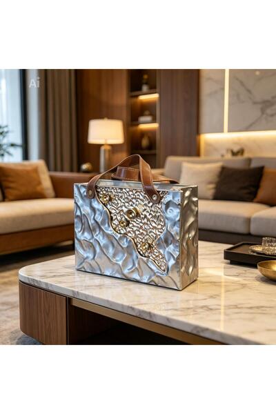 Le Atölye New Lüks Silver&Gold Metal Dekoratif Çanta Saksı 30cm