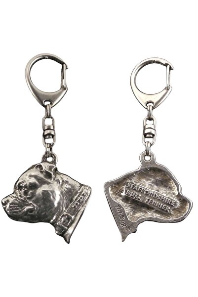 Art - Dog Staffordshire Bull Terrier - Silver-plated key ring with a dog in a...