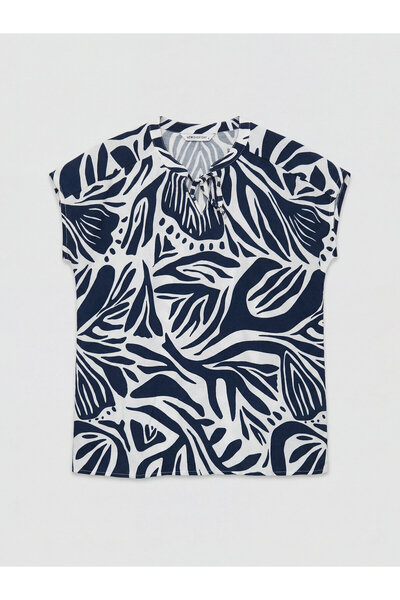LC Waikiki Bluză de damă cu guler cu detaliu de șnur și model floral
