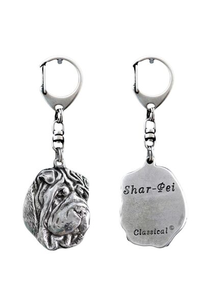 Art - Dog Shar-Pei - Breloc placat cu argint cu o figurină de câine într-o cu...