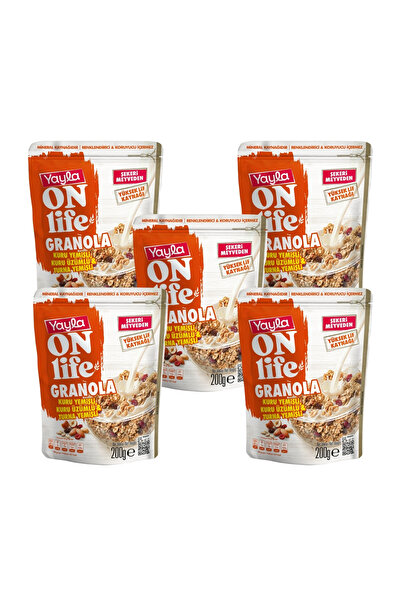 Yayla Onlife Kuru Yemişli Kuru Üzümlü ve Turna Yemişli Granola 200 g x5