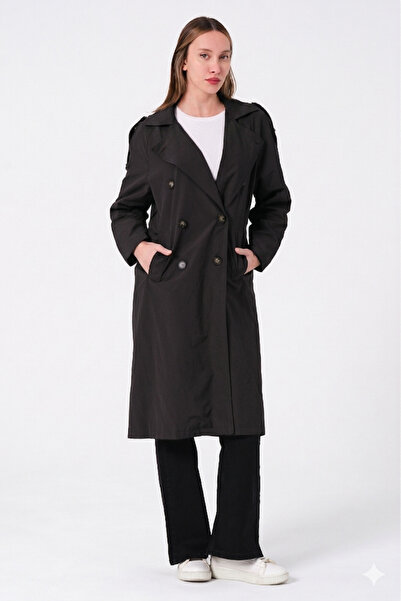 PIQUE Γυναικεία μαύρη καμπαρντίνα χωρίς επένδυση