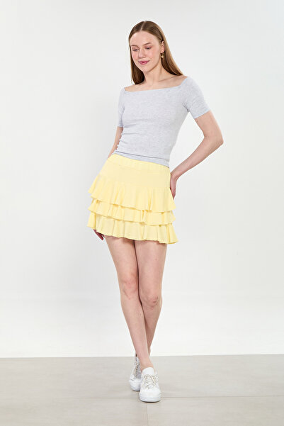 BARRELS AND OIL Γυναικεία Μίνι Φούστα με Βολάν - Κίτρινη