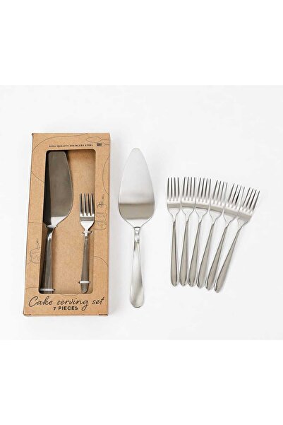 Generic Σετ σερβιρίσματος τούρτας από ανοξείδωτο ατσάλι – 7 τεμάχια (6 πιρούν...