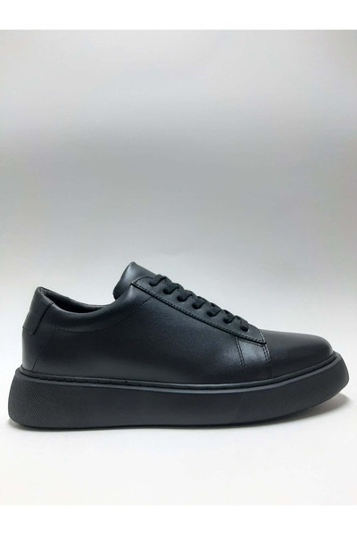 TRİA POLO Genuine Leather Lightweight Lace-Up Thick Sole Black Sneaker Men's ...