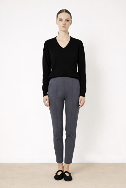 Triko Mısırlı Dark Gray Ribbed Stitched Women's Trousers