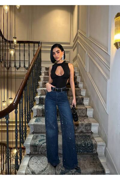 D'RECCY Παντελόνι τζιν με πλήρη διακόσμηση στο μπροστινό και πίσω μέρος