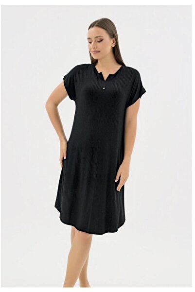 Sevim 17445 Black Corded Home Dress Nightgown