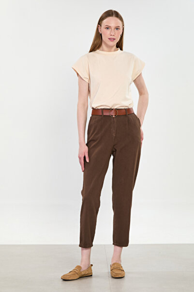 BARRELS AND OIL Γυναικείο παντελόνι καρότο Ζώνη τεμαχίων - Πικρό καφέ
