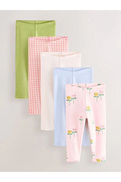 Next Baby Cotton Pink and Green Patterned 5-Piece Leggings Set