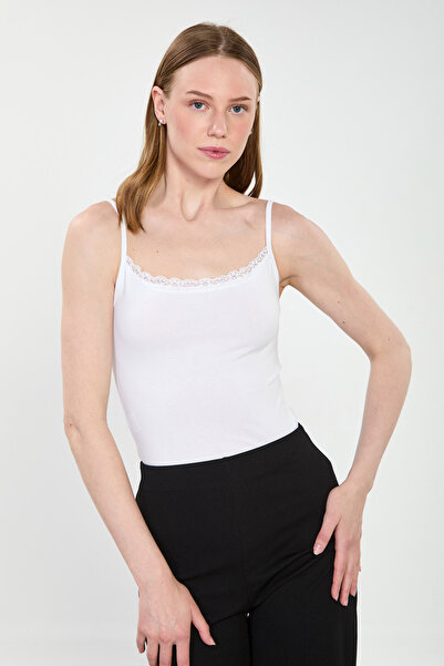 BARRELS AND OIL Γυναικείο Αθλητικό Τοπ με Δαντέλα - Λευκό