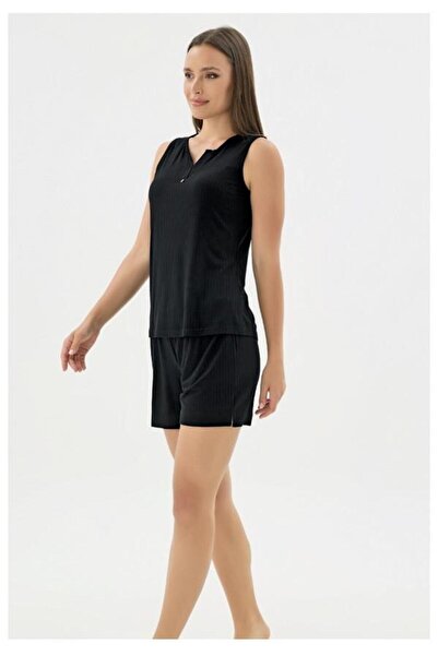 Sevim 17447 Black Corded Thick Strap Shorts Set